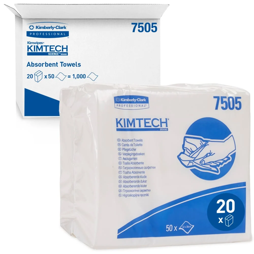 Kimtech® Absorvent Care Panos - Branco - 20 sacos x 50 folhas | Papelão (20 sacolas) Shock Resistant