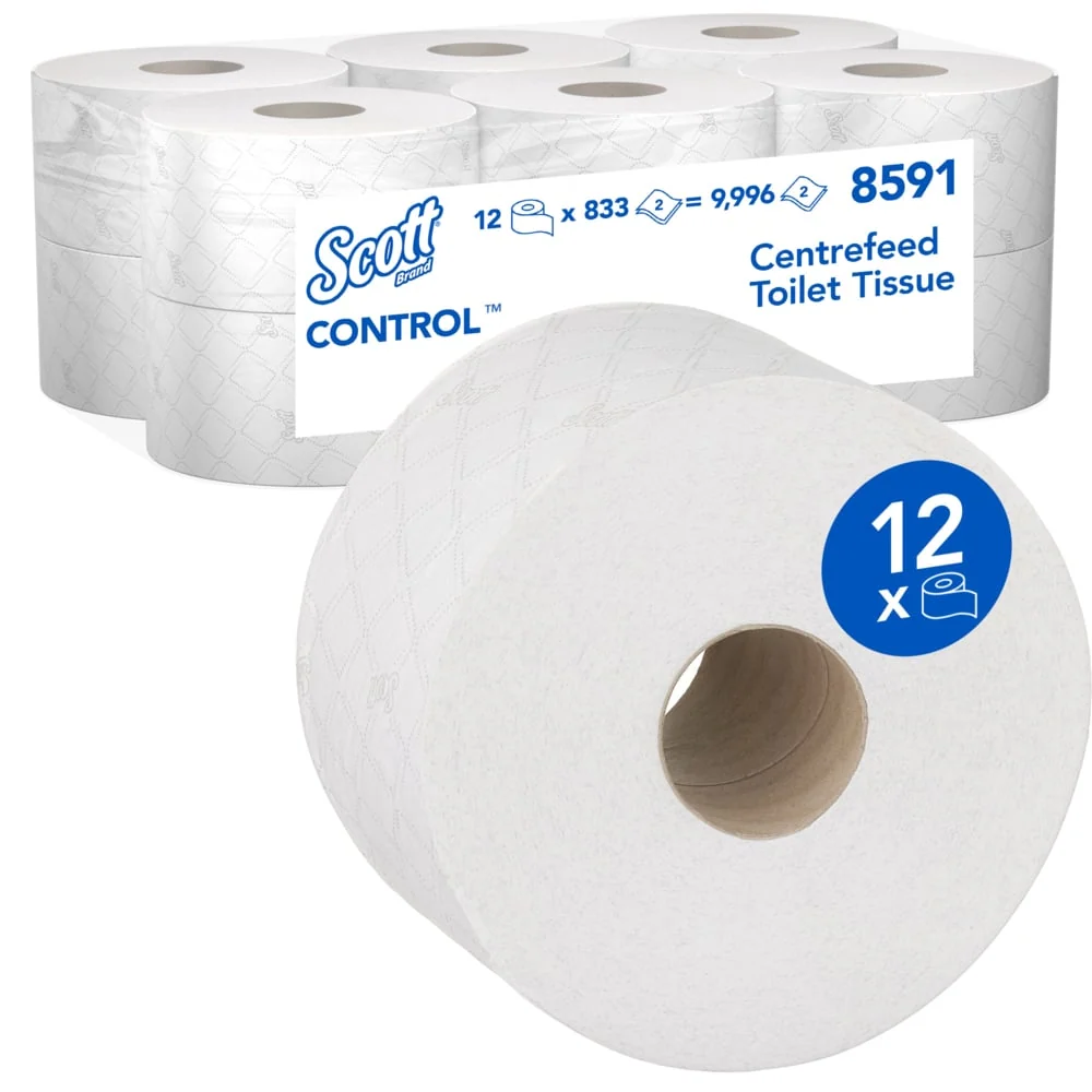 Papel do banheiro Scott® Control ™ - Remoção central / branco / 204 - 12 rolos x 833 folhas de lenços de papel higiênicos...