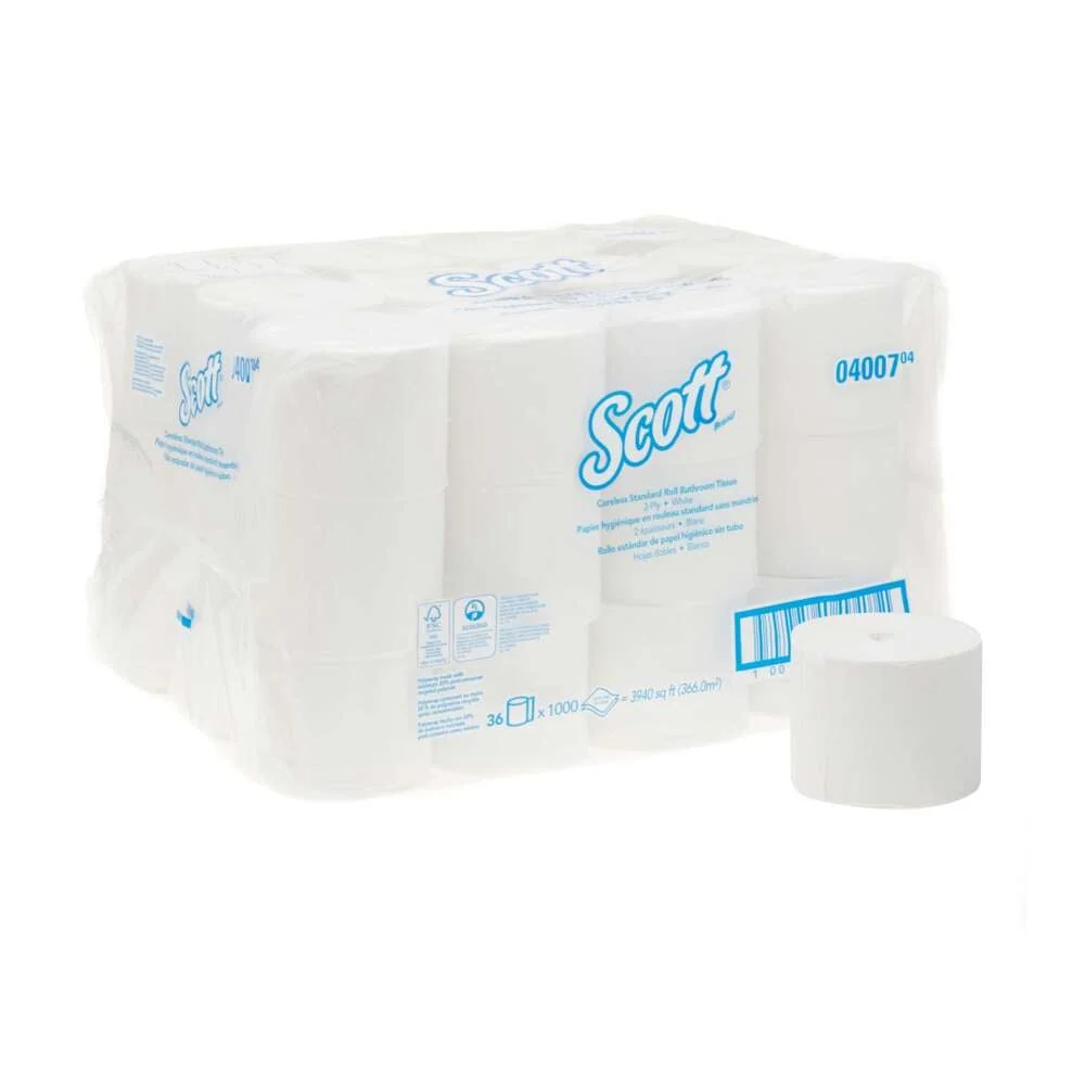Rolos de papel scott® Crucial ™ - sem coro / branco - 36 rolos pequenos x 1000 folhas de lenços de papel higiênicos | Pape...