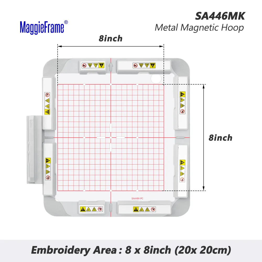Magnetický vyšívací rámeček 8×8″ (200×200 mm) pro Brother Quattro, Innov‑is, Babylock Solaris – kovový rámeček SA446MK