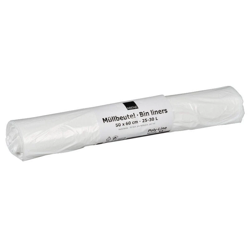 Saco de lixo 25-30 L, 500x600 mm, 12,5 meu ldpe branco | Papel (50 sacos)