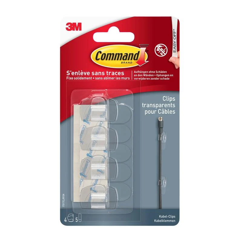 Command™ transparente Clips für runde Kabel, 17017CLR, 4 Clips + 5 Streifen | Packung (1 Stück)