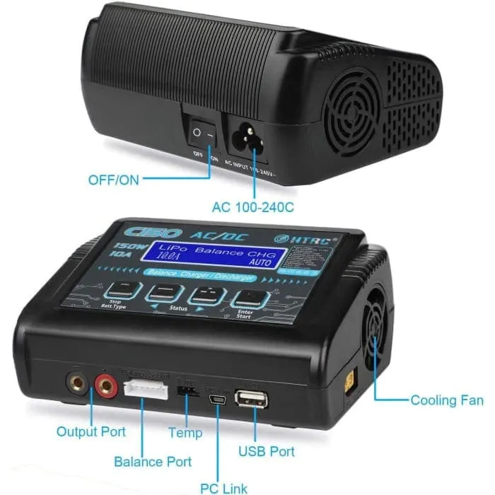 HTRC LiPo nabíječka baterií RC balanční vybíječka 150W 10A 1-6S AC / DC C150 pro NiCd Li-Ion Life NiMH LiHV PB Smart bater...