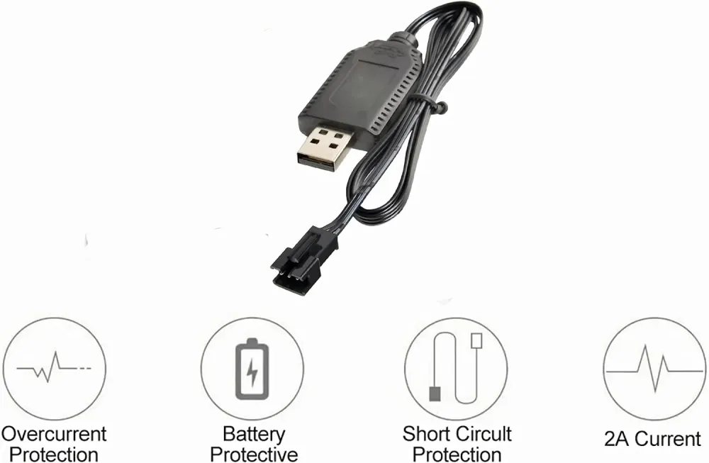 USB kabel Univerzální RC nabíječka s konektorem SM-3P pro 2S 7,4V LiPo baterii Kompatibilní s RC autem/autem/letadlem/dron...