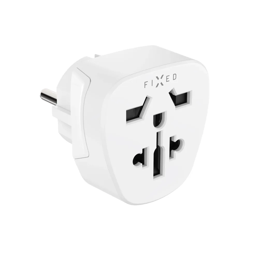 Adaptér FIXED EU Adapter 2 pro zapojení UK, US, AUS zařízení do EU zásuvek, bílý