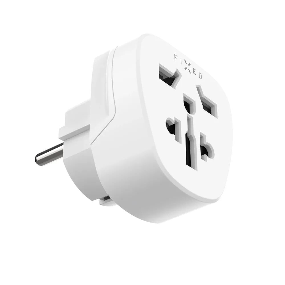Adaptér FIXED EU Adapter 2 pro zapojení UK, US, AUS zařízení do EU zásuvek, bílý