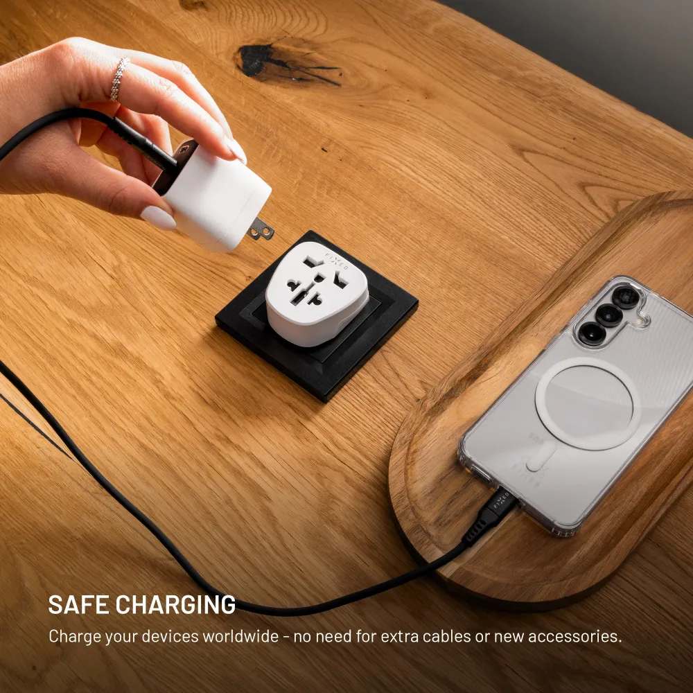 Adaptér FIXED EU Adapter 2 pro zapojení UK, US, AUS zařízení do EU zásuvek, bílý