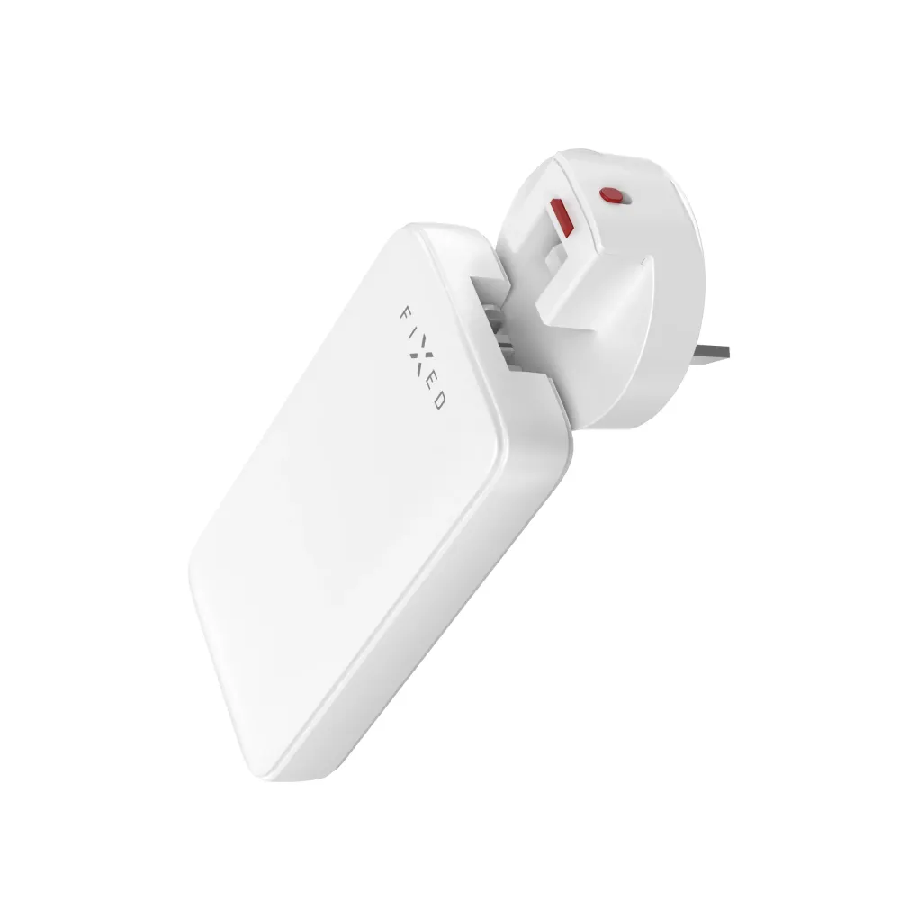 Síťová GaN nabíječka FIXED Slim Traveller s 2x USB-C výstupem s vyměnitelnými adaptéry, 45W, bílá