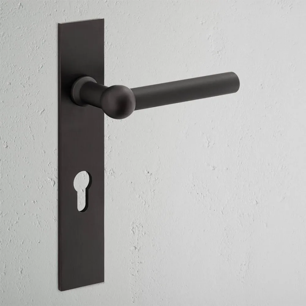 Harper Long Plate Sprung Door Handle & Euro Lock - Copper-brown