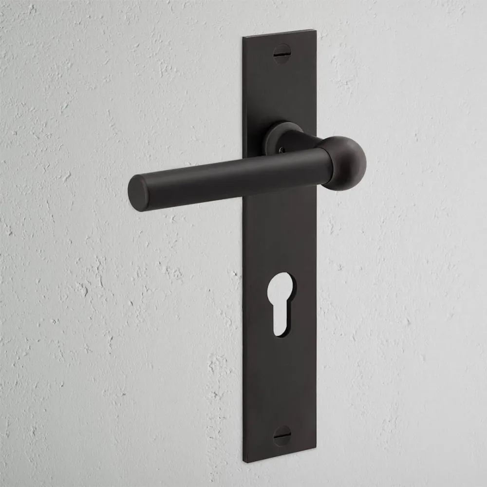 Harper Long Plate Sprung Door Handle & Euro Lock - Copper-brown