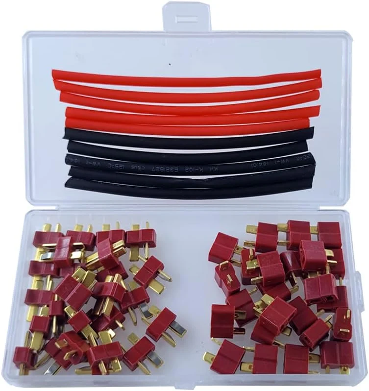 Kompletní sada 25 párů konektorů T, T-Plug Deans Male Female, včetně 1m smršťovací bužírky pro RC LiPo baterie YUNIQUE GRE...