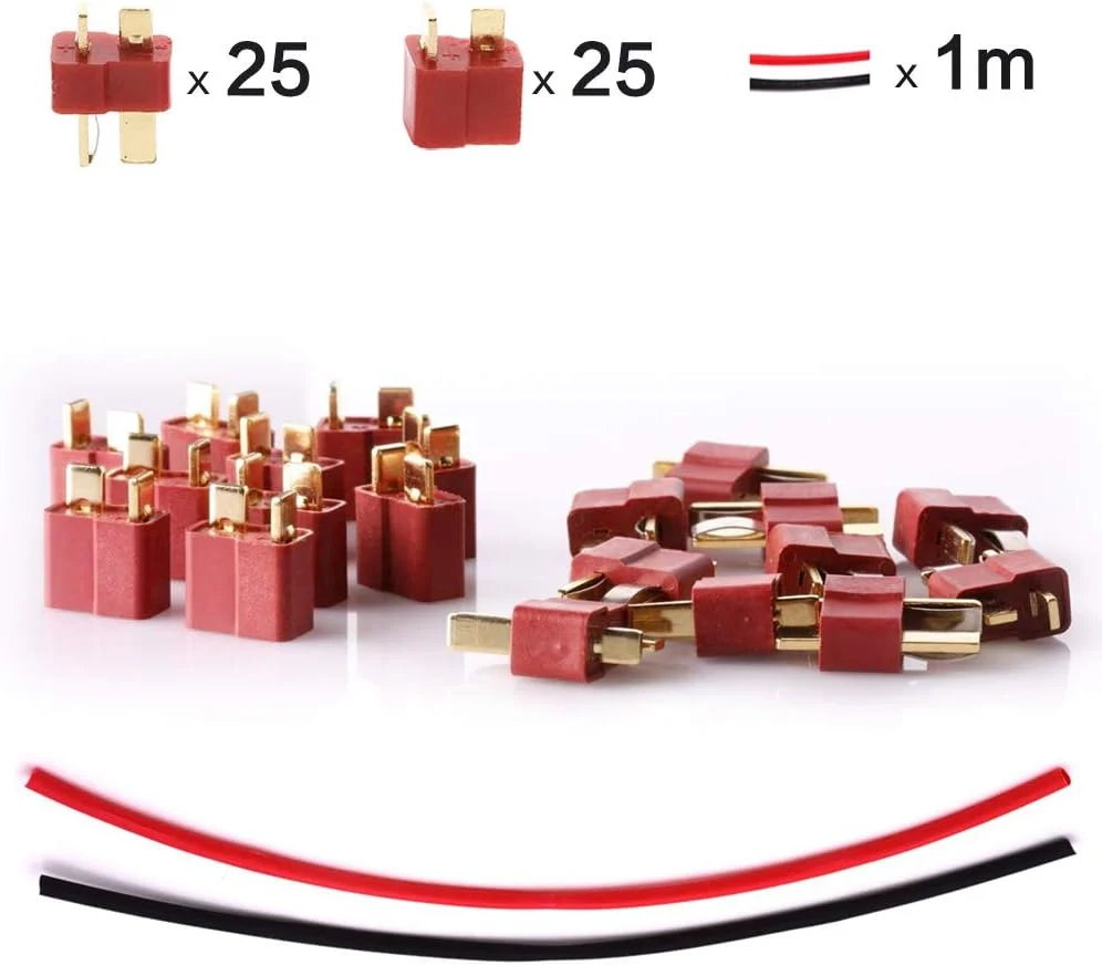 Kompletní sada 25 párů konektorů T, T-Plug Deans Male Female, včetně 1m smršťovací bužírky pro RC LiPo baterie YUNIQUE GRE...