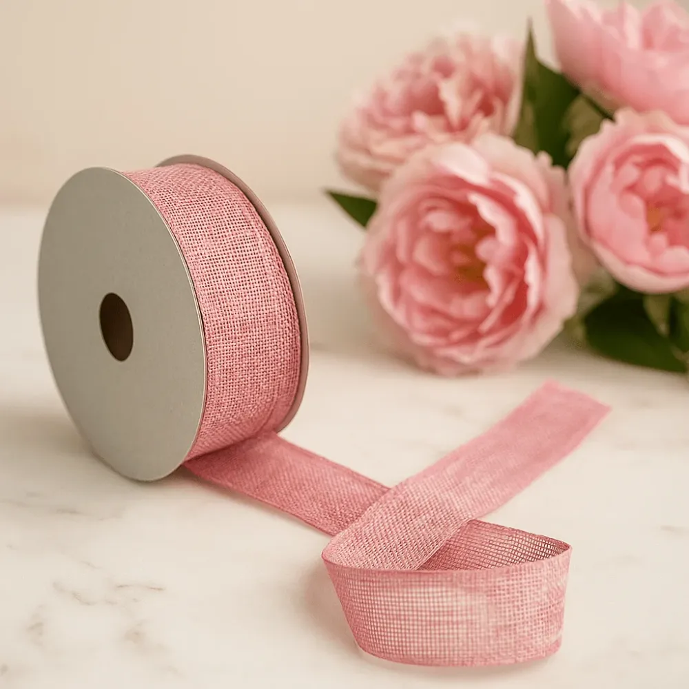 Dětská růžová stuha 38mm x 20m přírodní textura