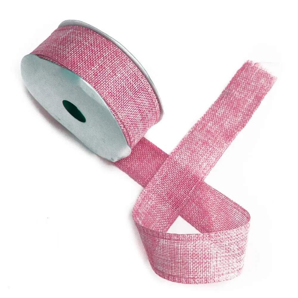 Dětská růžová stuha 38mm x 20m přírodní textura