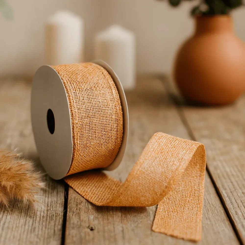 Stuha 38mm x 20m Přírodní textura Vintage oranžová
