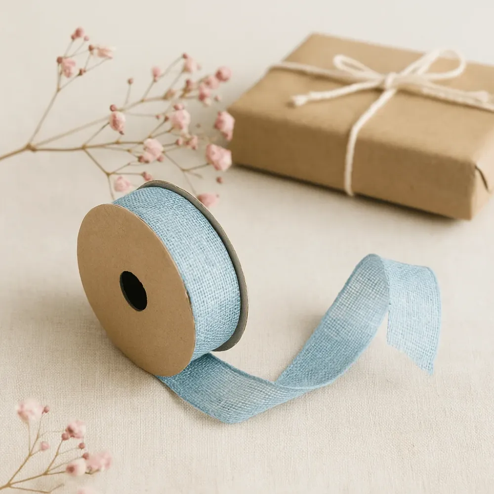 Stuha Baby Blue přírodní textura, 38mm x 20m