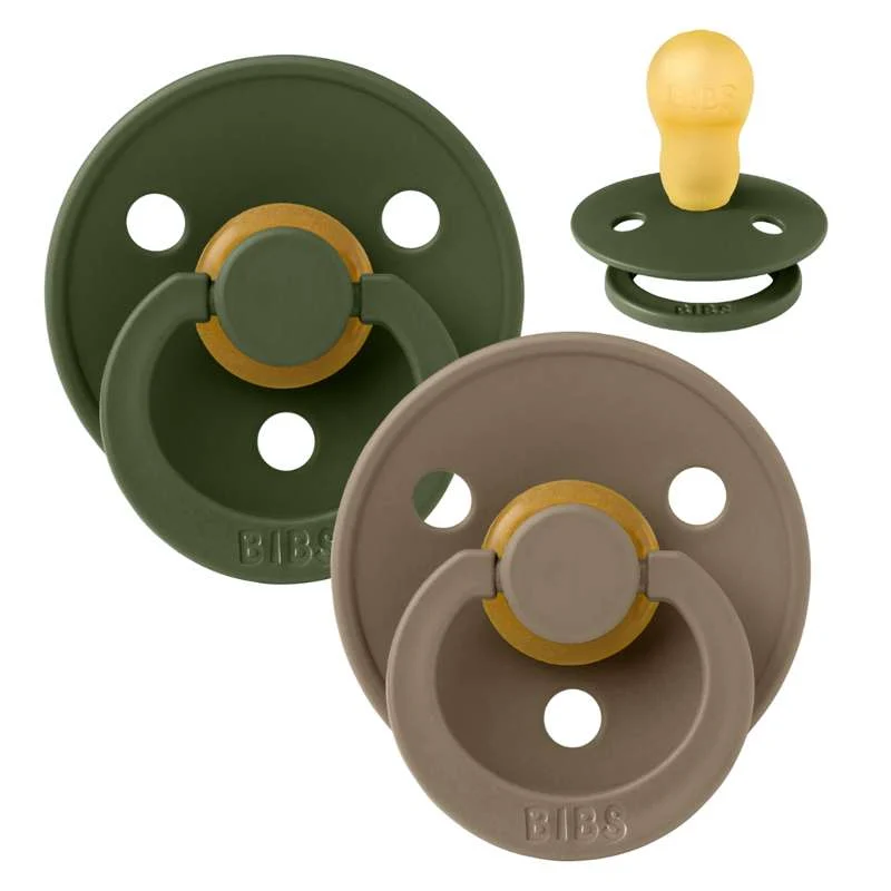 Bibs Kulatý Colour Dudlík - 2-balení - vel. 3 - přírodní guma - Lovec zelená/Tmavý dub
