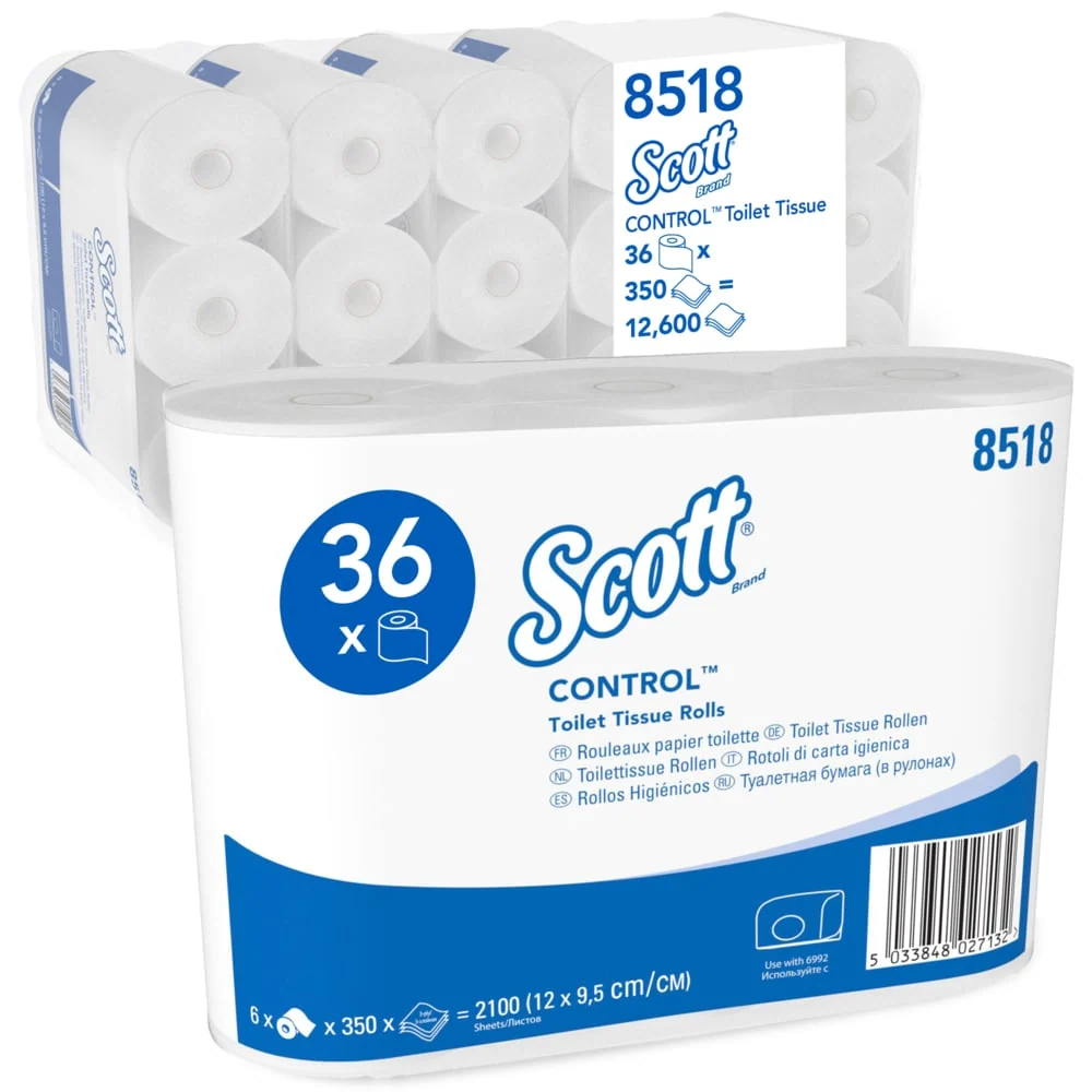 Disposable Dental Papel do banheiro Scott® Control ™ - padrão / branco - 6 pacotes x 6 pequenos rolos x 350 folhas de lenç...