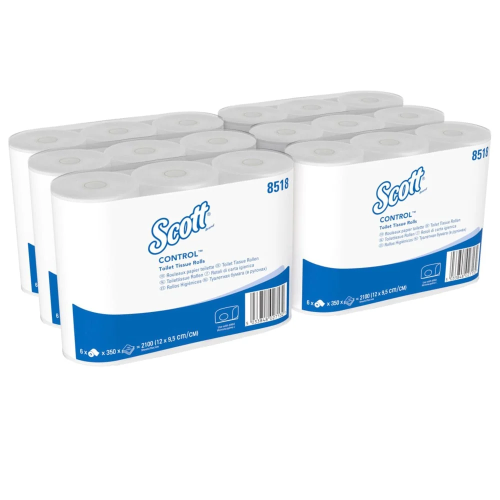 Disposable Dental Papel do banheiro Scott® Control ™ - padrão / branco - 6 pacotes x 6 pequenos rolos x 350 folhas de lenç...