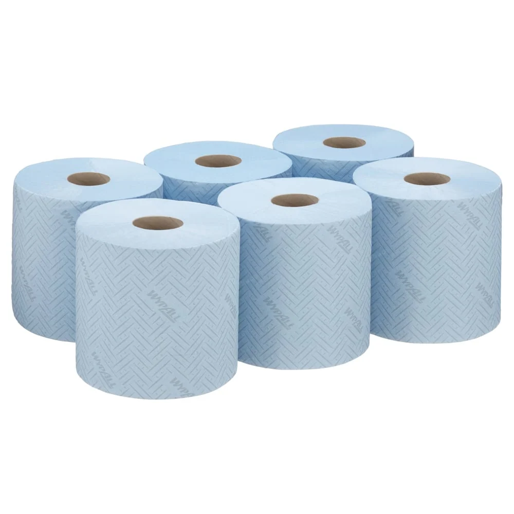 Toalha de papel Wypall® L10 para alimentos e higiene - Remoção central / azul / 1 -camada - 6 rolos x 800 folhas | Papelão...