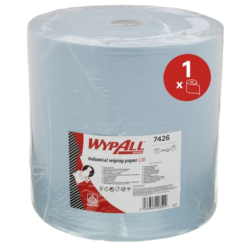 Toalha de papel Wypall® L30 para tarefas de limpeza industrial - papel grande - additional largo / azul - 1 rolo x 670 fol...