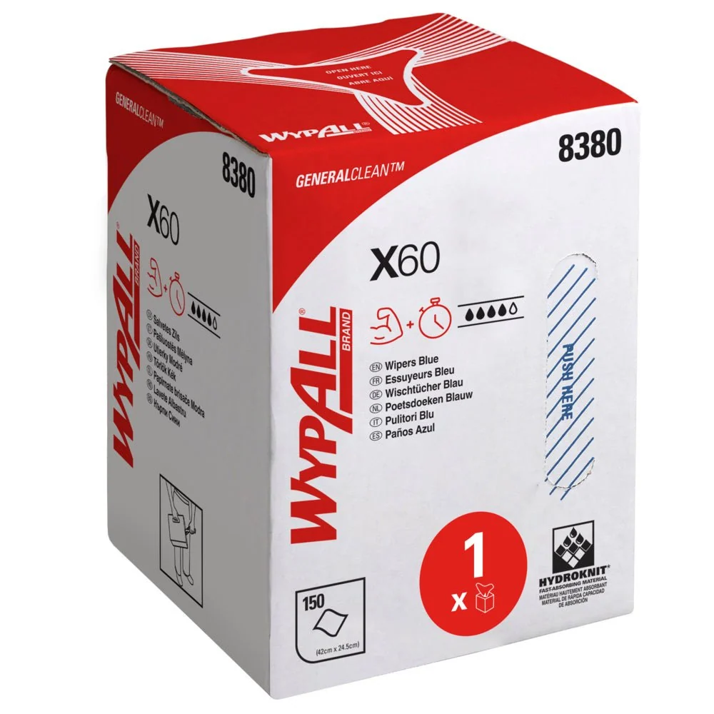 Wypall® X60 Limpo genral - Remoção central / azul - 1 rolo x 150 folhas | Papelão (1 rolo)