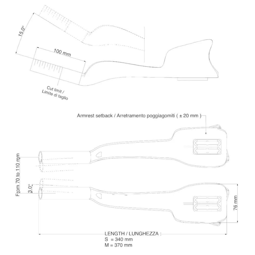 DEDA JET TWO CARBON prodloužení řídítek Velikost S