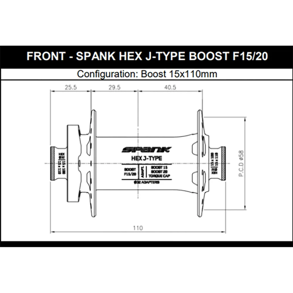 Přední náboj SPANK HEX 15/20 mm Boost černý