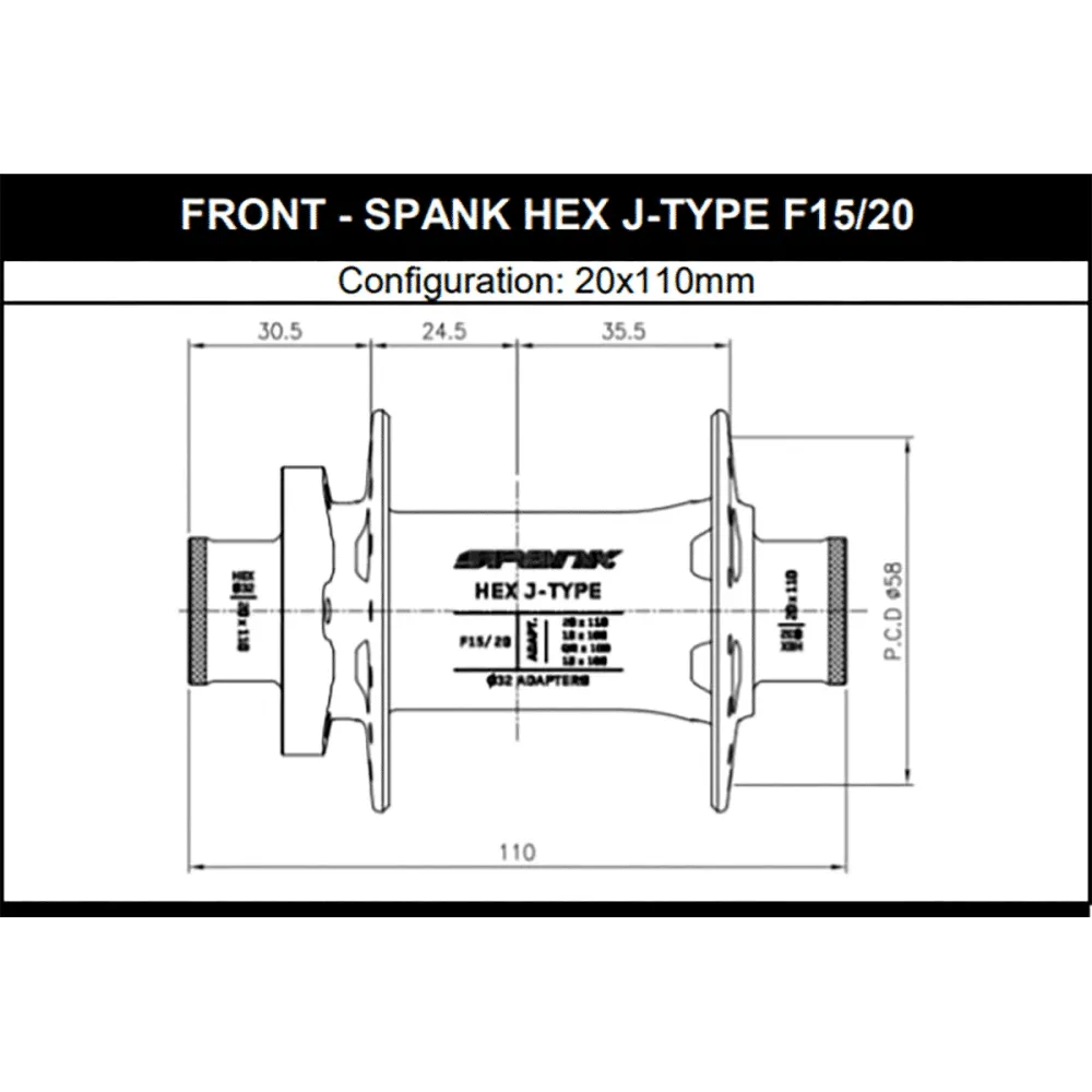 Přední náboj SPANK HEX 15/20 mm černý