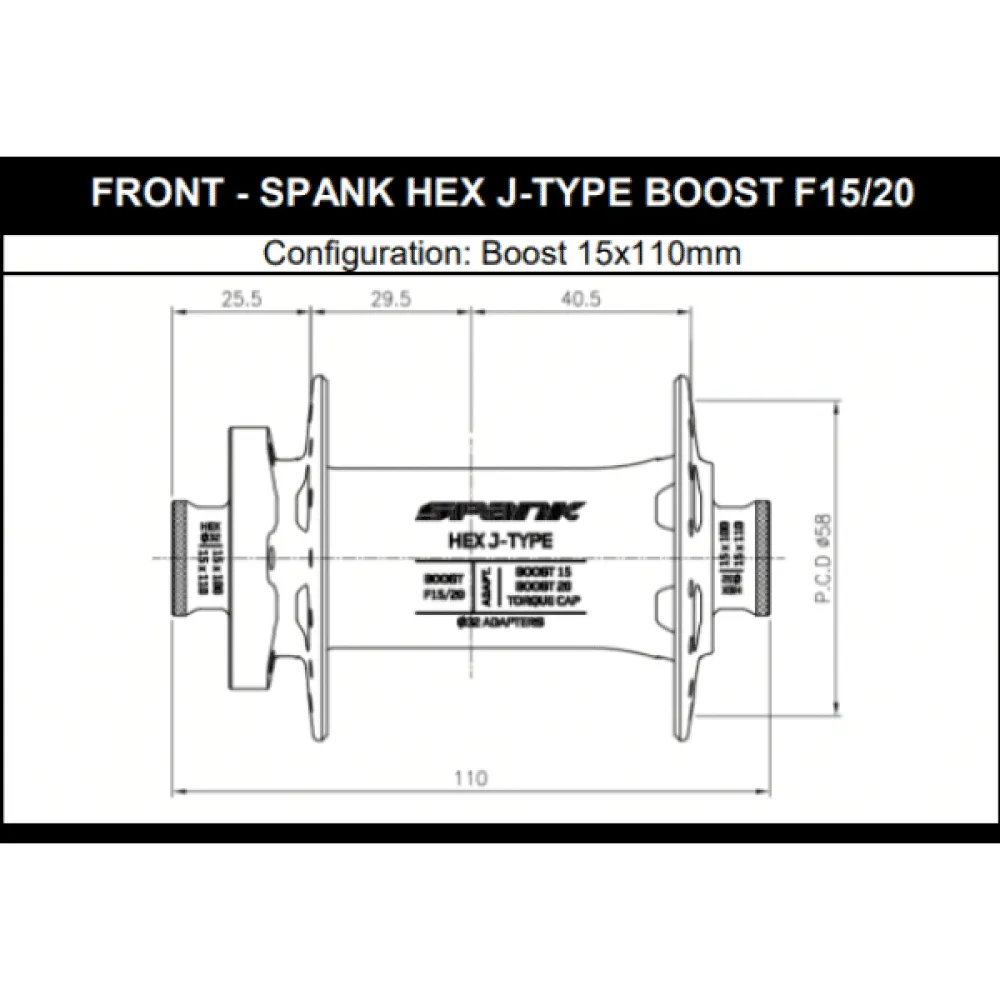 Přední náboj SPANK HEX J-Type 15/20 mm Boost Silver