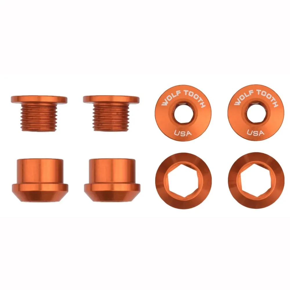 Sada 4 šroubů M8x6 mm WOLF TOOTH Transmission 1X oranžové komínové šrouby matice