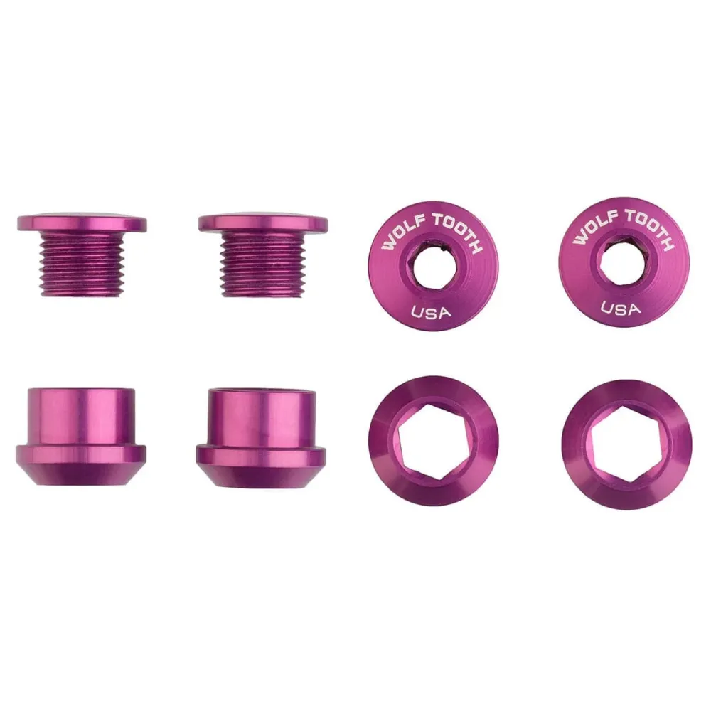 Sada 4 šroubů matic M8x6 mm WOLF TOOTH Transmission 1X Violet Chimney Screws and Nuts