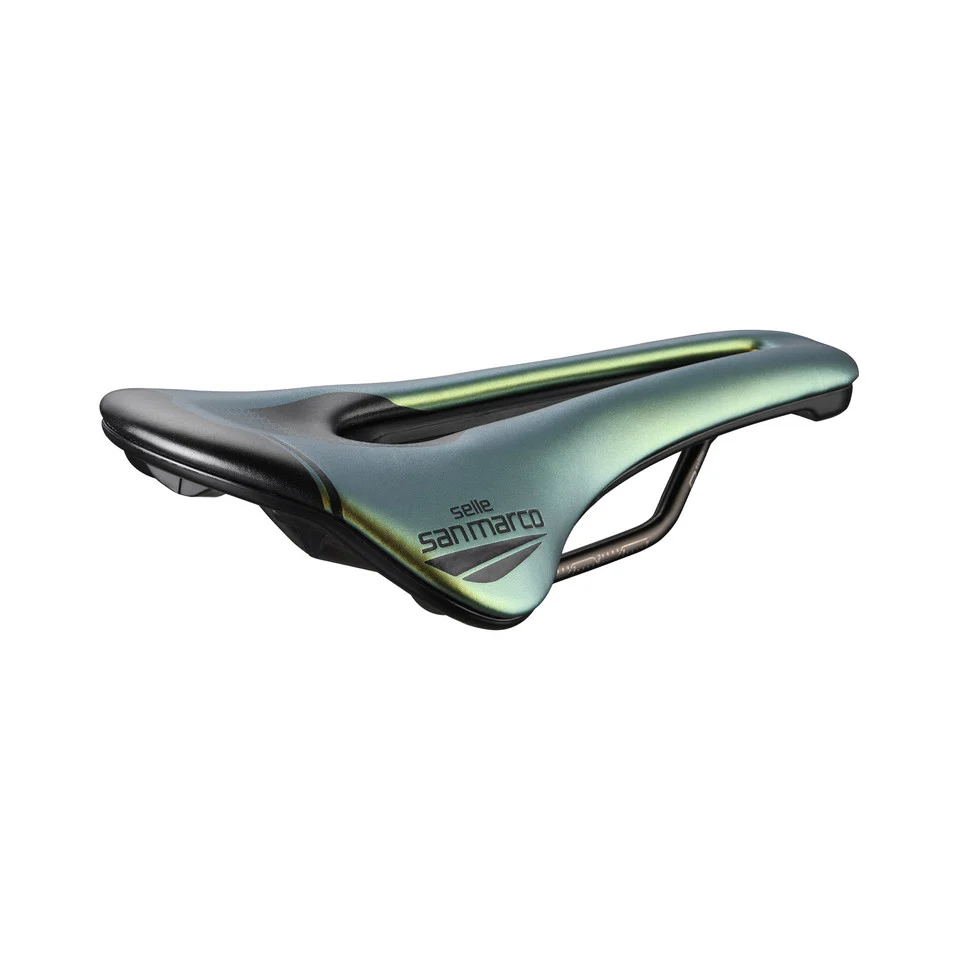 Sedlo SAN MARCO SHORTFIT 2.0 OPEN-FIT RACING S3 Šířka 144mm Ocelové lišty Xsilite Gold