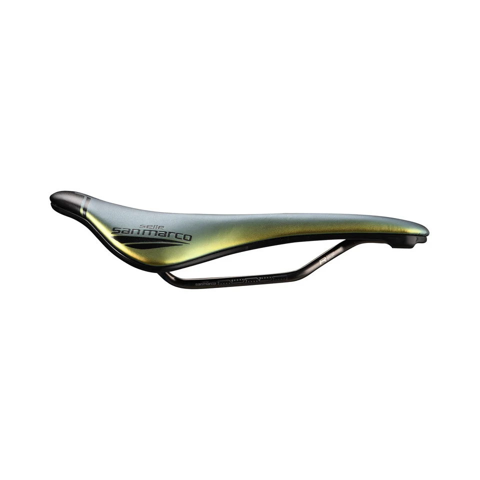 Sedlo SAN MARCO SHORTFIT 2.0 OPEN-FIT RACING S3 Šířka 144mm Ocelové lišty Xsilite Gold