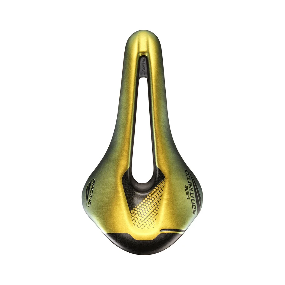 Sedlo SAN MARCO SHORTFIT 2.0 OPEN-FIT RACING S3 Šířka 144mm Ocelové lišty Xsilite Gold