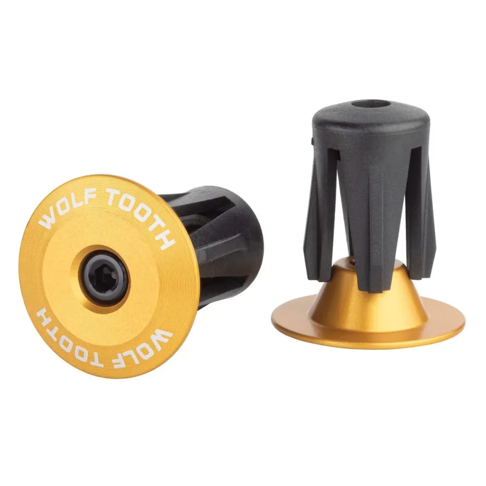 Pár závěsů WOLF TOOTH Hanger Caps Zlatý eloxovaný hliník