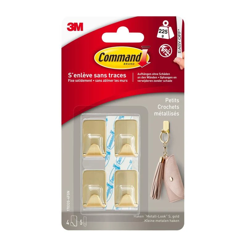 Command ™ metal hook size S, amber color, 17032br-4es, 4 hooks, 5 strips | Pack (1 piece)