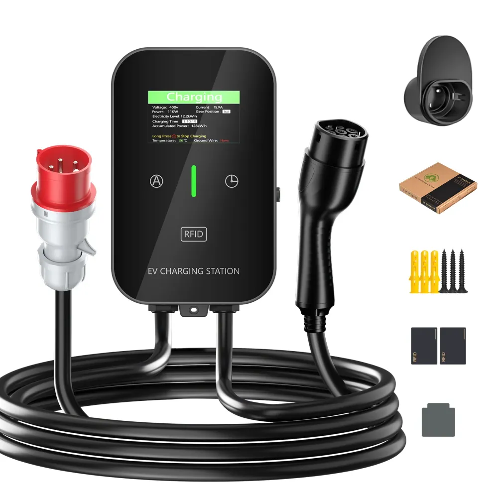 NOEIFEVO EV Wallbox Typ 2, 11kW mit RFID, 8–16A, 3-phasiges 400V Ladegerät für Elektrofahrzeuge (BEV/PHEV) mit 5 m Ladekab...