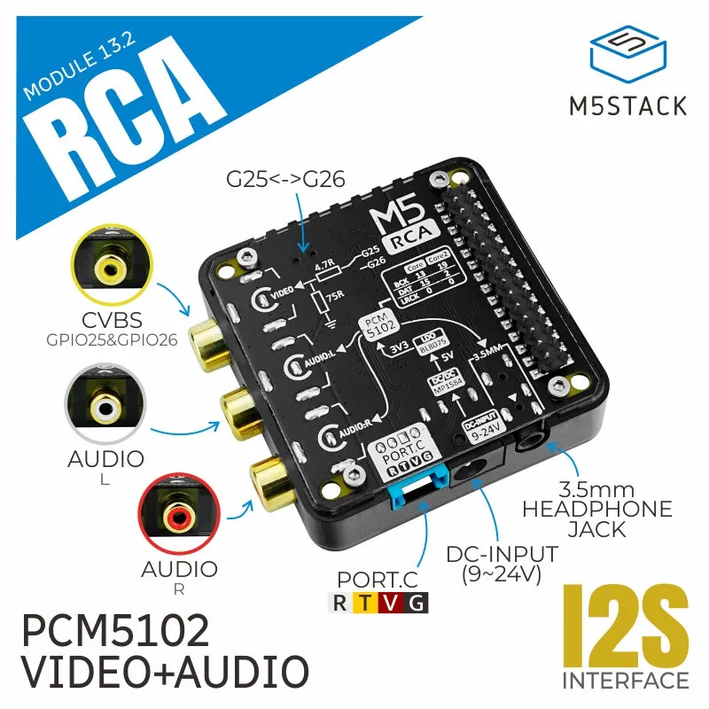 M5Stack RCA audio/video kompozitní modul 13.2