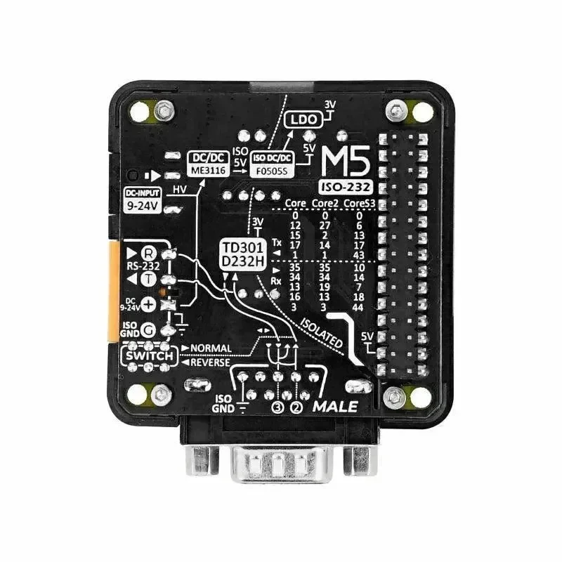 M5stack RS232 modul 13.2 s DB9 samčím konektorem