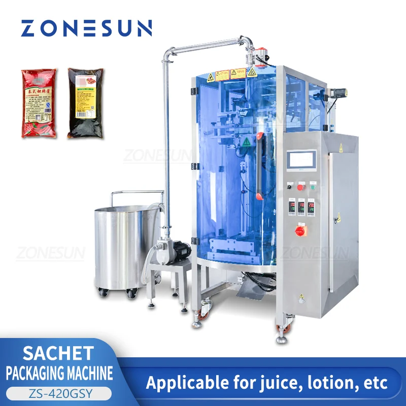 ZONESUN ZS-420GSY Liquid & Paste Filling Sealing Machine | Custom Tank & Film