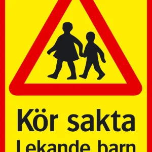 Dopravní značka - Jeďte pomalu - Hrající si děti