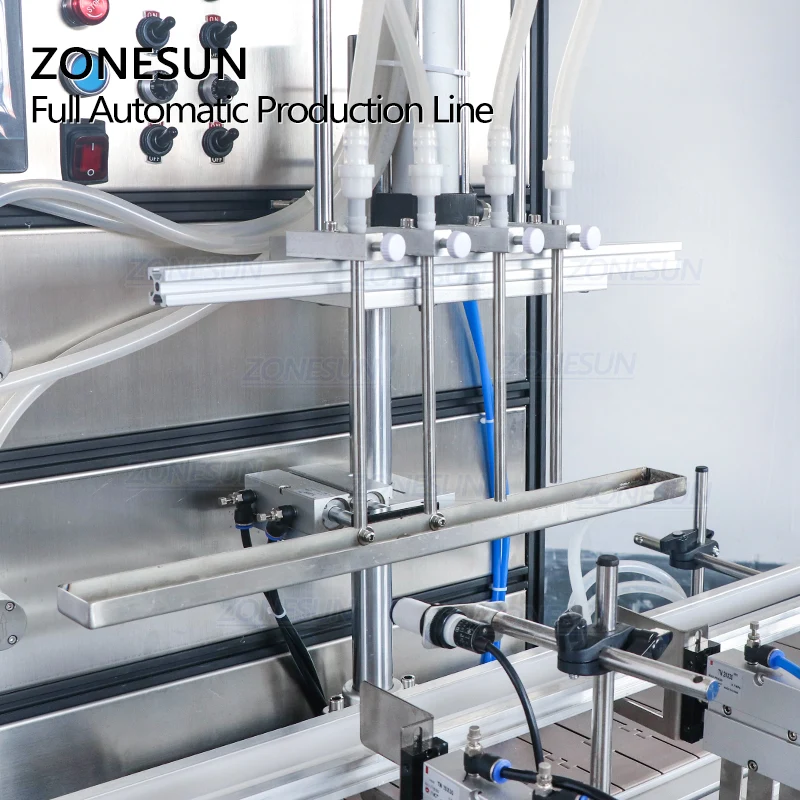 ZONESUN 4 Nozzles Liquid Filling Capping And Round Bottle Labeling Production Line
