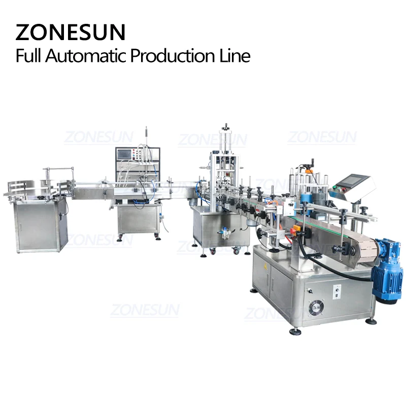 ZONESUN 4 Nozzles Liquid Filling Capping And Round Bottle Labeling Production Line