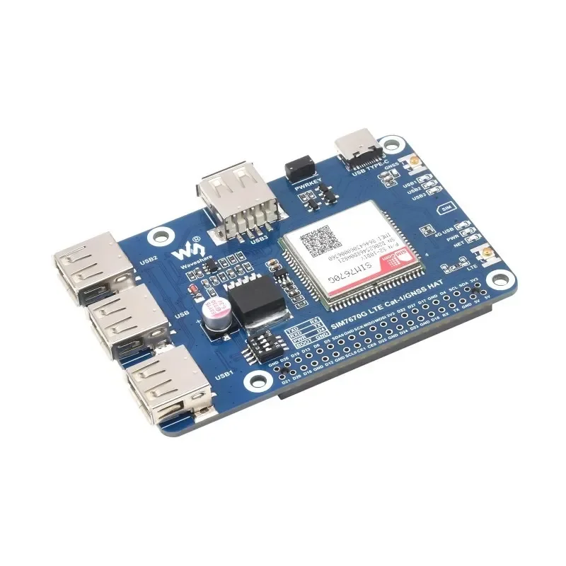 Waveshare Cat-1/GNSS HAT pro Raspberry Pi založený na modulu SIM7670G