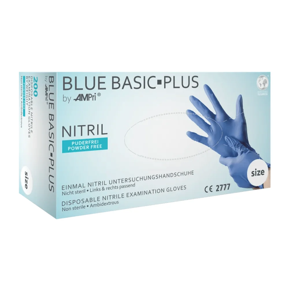 AMPri BASIC-PLUS Nitrilhandschuhe puderfrei, verschiedene Farben | Box (200 Stück) Xs