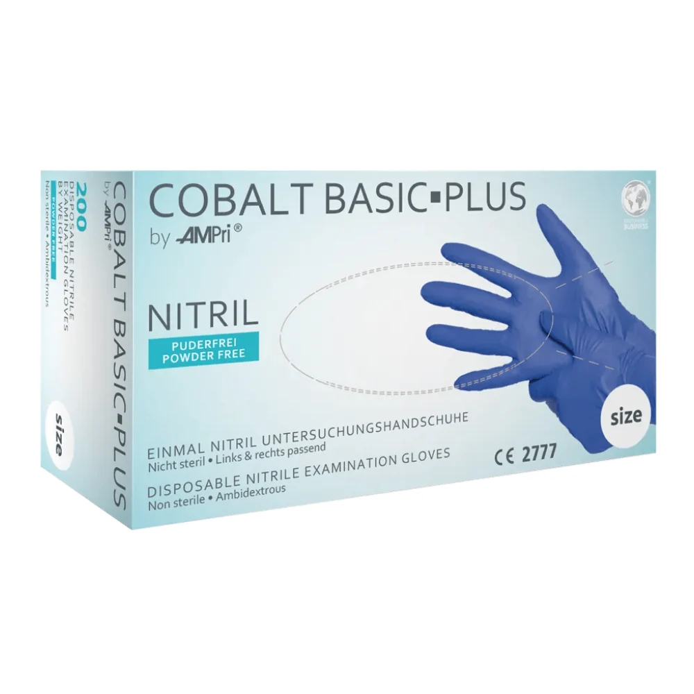 AMPri BASIC-PLUS Nitrilhandschuhe puderfrei, verschiedene Farben | Box (200 Stück) Xs