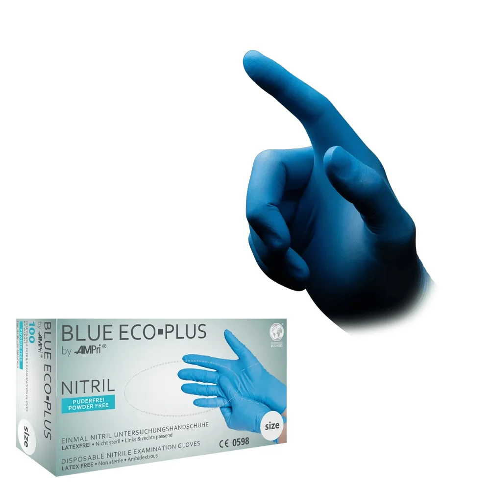 AMPri BLUE ECO-PLUS Nitrilhandschuhe puderfrei, Blau Xs
