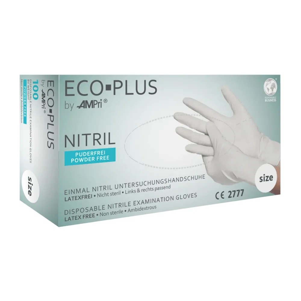 AMPri ECO-PLUS Nitrilhandschuhe puderfrei, Weiß Xs