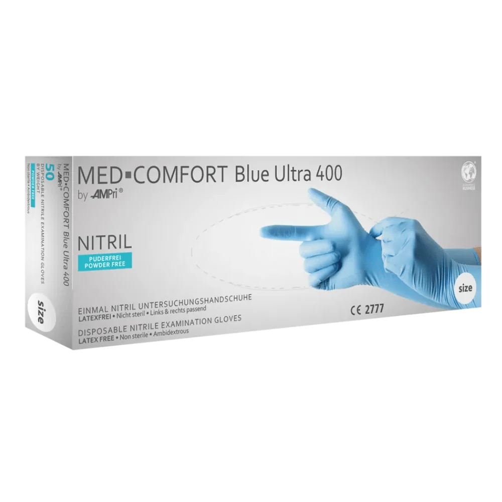 AMPri MED-COMFORT BLUE ULTRA 400 Nitrilhandschuhe další lang, Blau S